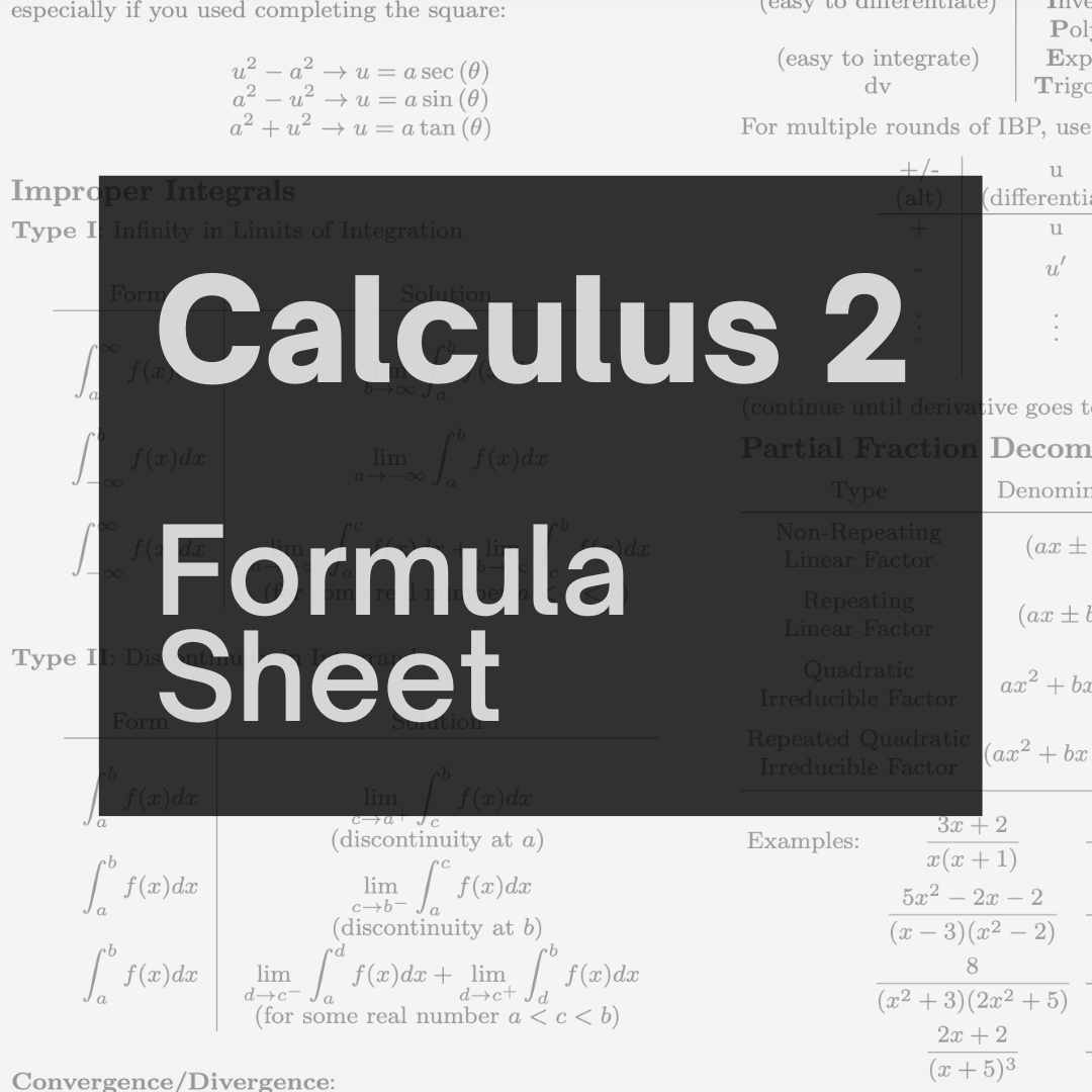 Calculus 2 (Formula Sheet)
