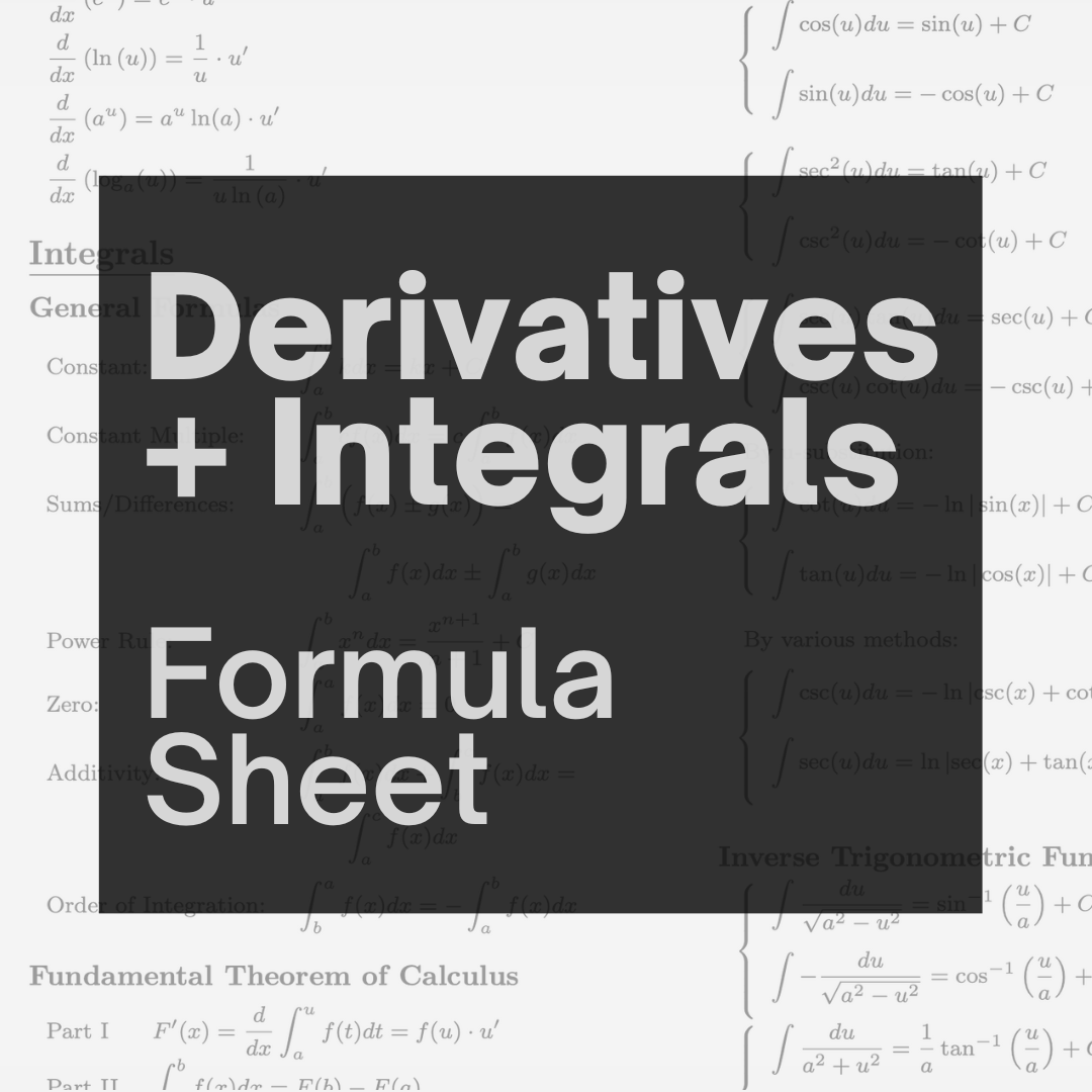 Must Know Derivatives and Integrals (Formula Sheet)